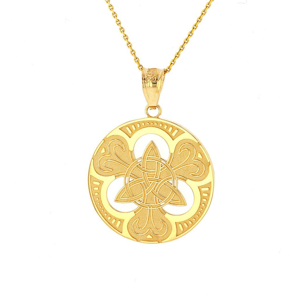 Solid 10k Gold Triquetra Circle Trinity Knot Irish Pendant Necklace 400$